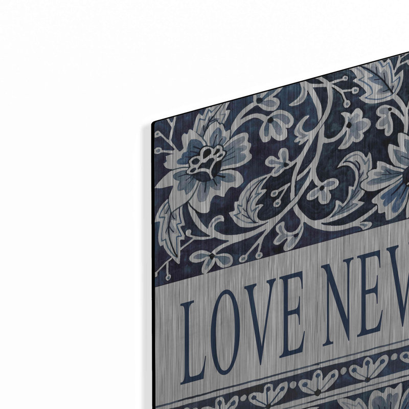 «Love Never Fails Navy» par Cindy Jacobs, art mural en métal, H 24 po x l 24 po
