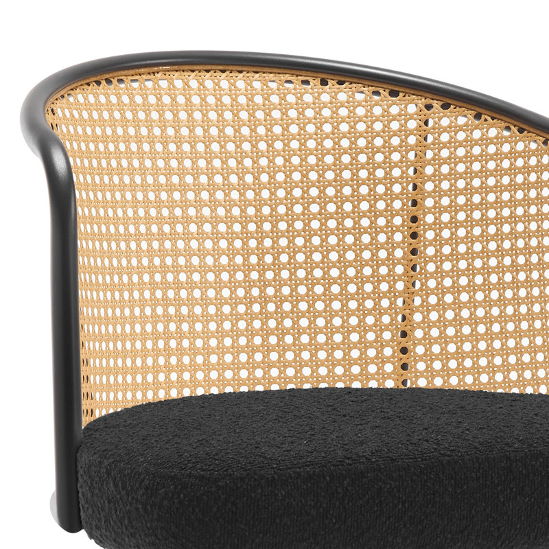 Cane Back Swivel Upholstered Stool, Bar Stool (29” Seat Height), Black Boucle, 3