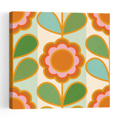 Retro Floral Groove Abstract Bold Colorful Flower Nature Wall Art Print by Dominique Vari - Wrapped Canvas Print