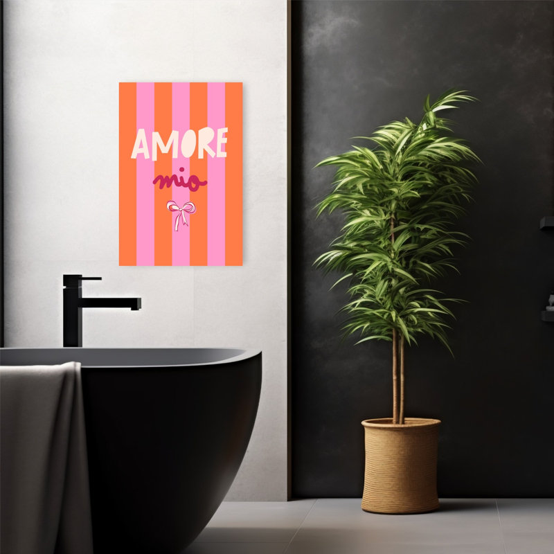Amore Mio Pink Stripes Playful Romantic Vibrant Wall Art Print, H 24 po x l 16 po
