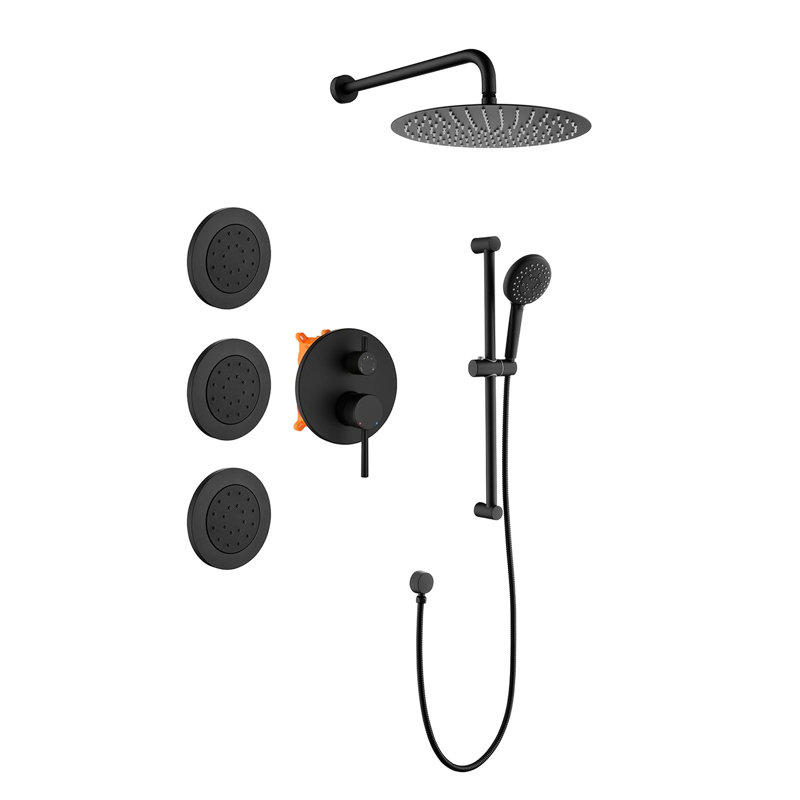 Stylish Shower System In Matte Black With Head, Bodysprays, And Hose Brass Parts Sprays, Matte Black