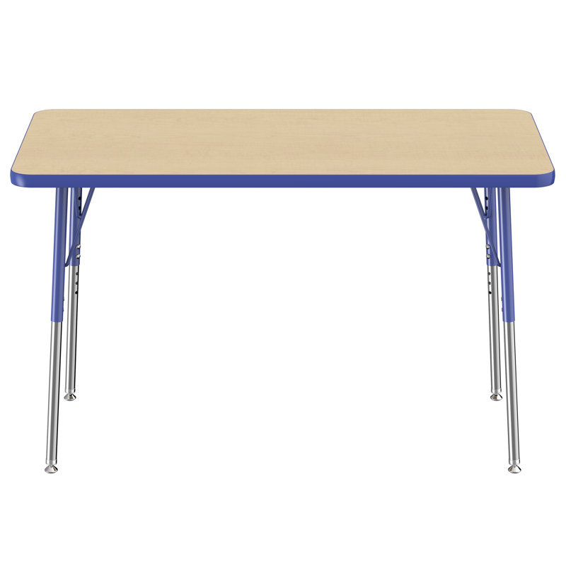 Table d'activité rectangulaire à hauteur réglable en forme de T, 24 po x 48 po, Érable / Bleu, Roulement pivotant standard