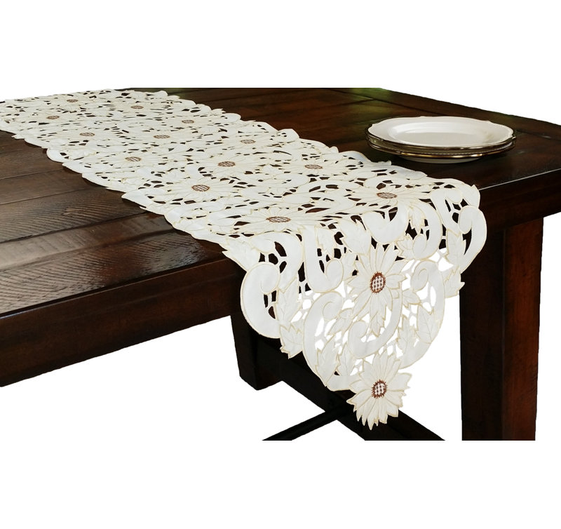 Sunflower Embroidered Cutwork Table Runner