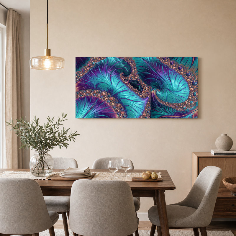 «Teal and Copper Fractal Spirals», art mural, L 40 po x H 20 po