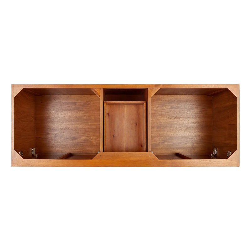 60" Novak Double Bathroom Vanity Set with Oval Undermount Sinks, Arctic White Quartz, 8" Widespread, Natural Teak