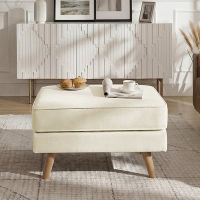 Havens 29.7''W Upholstered Mid-Century Modern Ottoman,Faux Leather Footrest With Soild Wood Legs, Coffee Table Stool For Living Room, Bedroom, Entryway