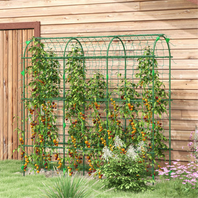 Outdoor Climbing Plant Arch Trellis, 6' Tall , Plastic Coated Steel Frame, Net, Support Cucumbers, Peas, Vegetables, Trellis For Plants Outdoor, Steel, Suitable Zucchini,