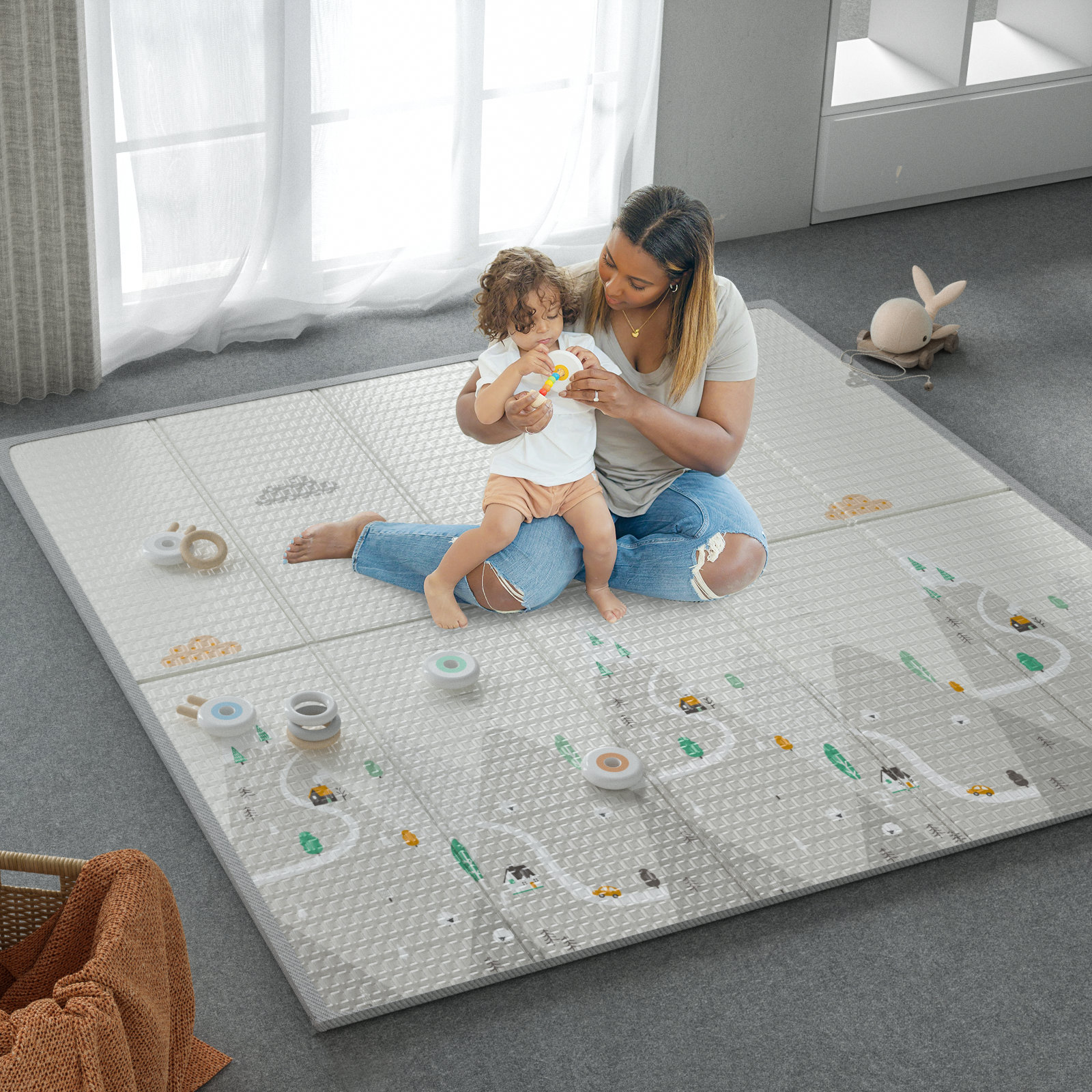 PKINOICY Baby Play Mat, 47x47inch Play Mat, 0.4 in Thick Waterproof Playmat  for Babies, Foldable Play Mat for Small Baby Playpen, Small Spaces