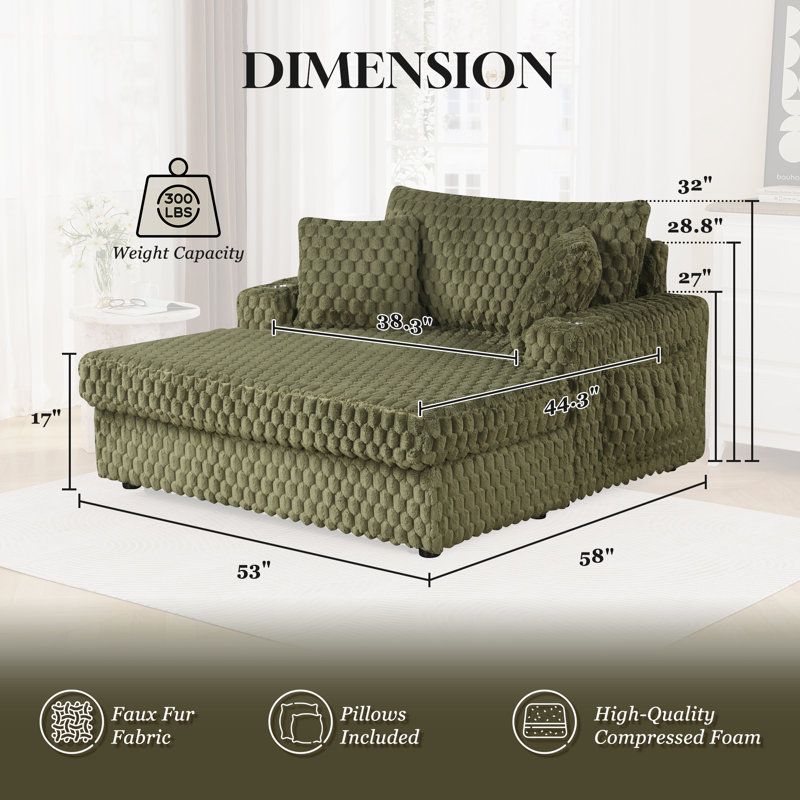 Chaise longue d'intérieur en velours côtelé de 53 pouces de largeur, Vert olive