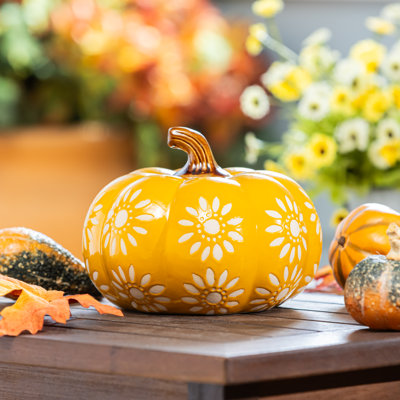 Harvest Blossom, Ceramic Pumpkin Statuary, 5"H