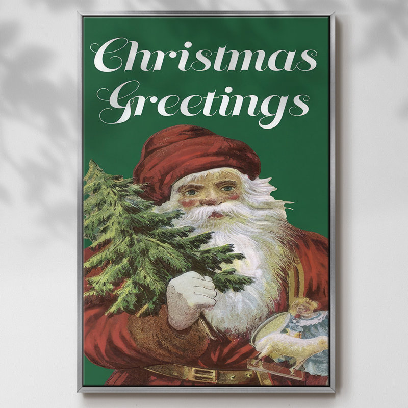 Retro Santa Claus II, reproduction d'art sur toile, H 25 po x l 17 po x P 1,5 po, Argent