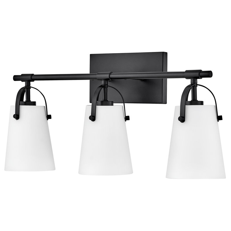 Hinkley Foster 3-Light Bath Vanity with Etched Opal Shades, Black
