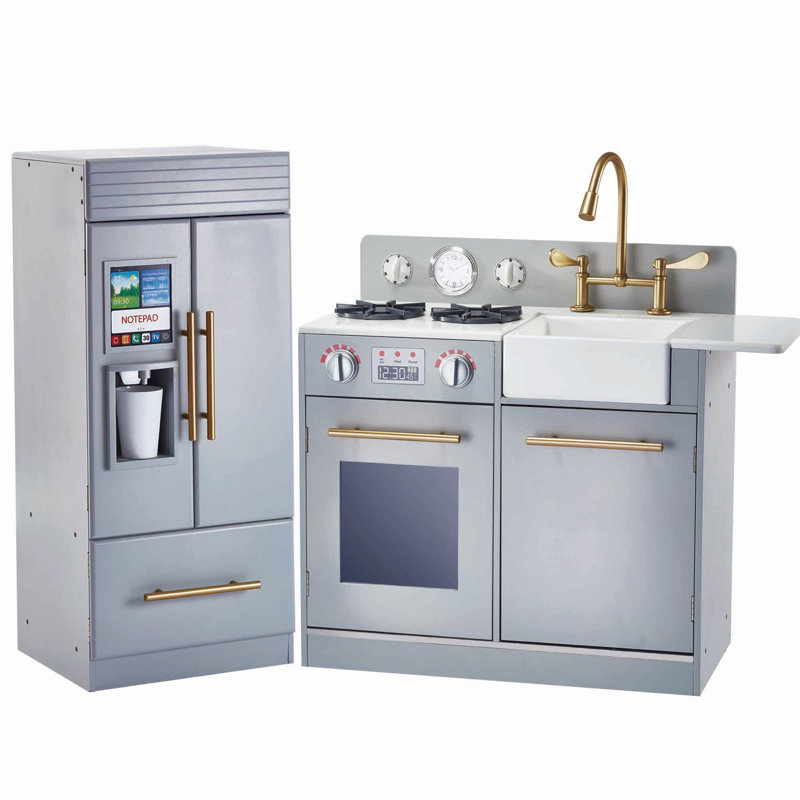 Urban Adventure Little Chef Charlotte Modern Play Kitchen, Silver Gray/Gold, Grey