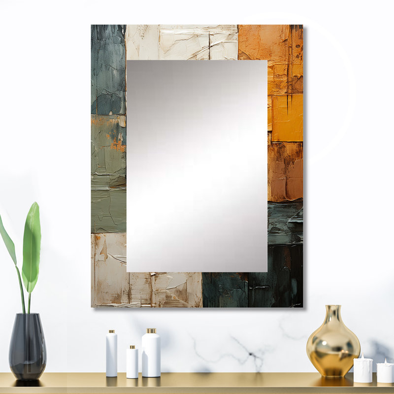 «Hardedge Art Earthy Euphony I - Hard Edge, peinture unique, miroir mural moderne, impression sur métal, 32 po x 24 po
