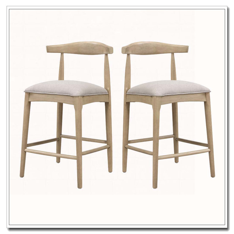 Tabouret de bar en bois, Siège gris / cadre naturel, Tabouret de comptoir (siège d'une hauteur de 26,5