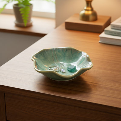 Assiette décorative en céramique, plateau à bijoux vert, plat à bagues, cadeau pour femme
