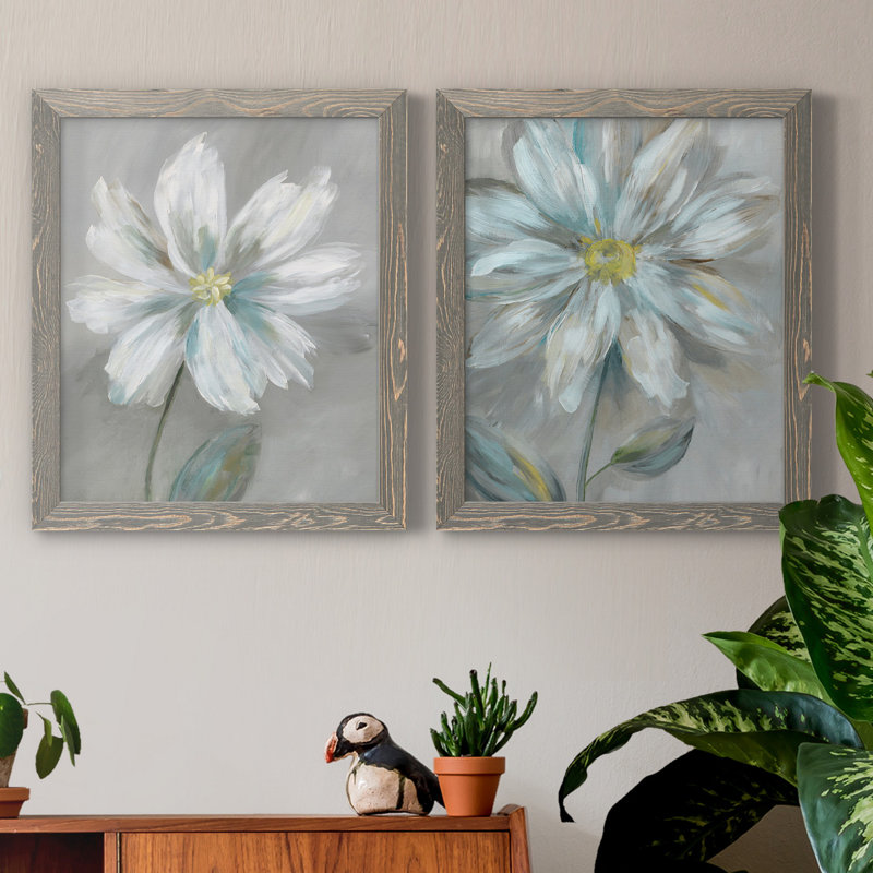 Simple Flower I - Ensemble de 2 reproductions d'art, H 24 po x l 36 po x P 1,5 po, Toile avec cadre gris, Pas de tapis