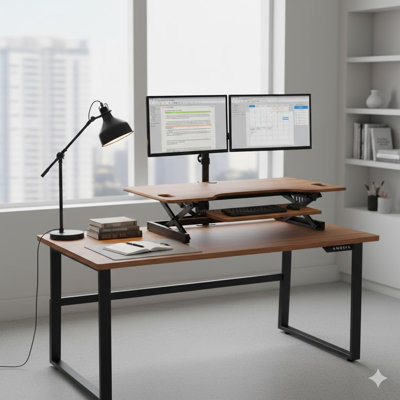 Plateau de travail à hauteur réglable pour bureau avec support pour ressorts à gaz et moniteur à hauteur réglable beige l 46 po Rocelco