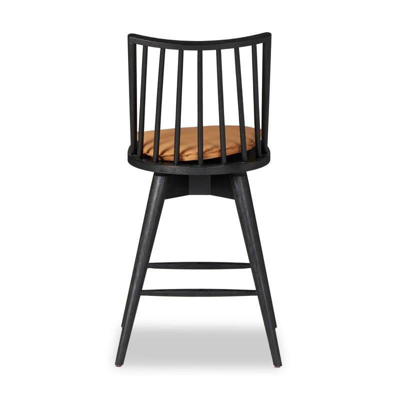 Lewis Swivel Upholstered Stool with Solid Wood Frame, Counter Stool (26.98" Seat Height), Whiskey Saddle/Top Grain Leather