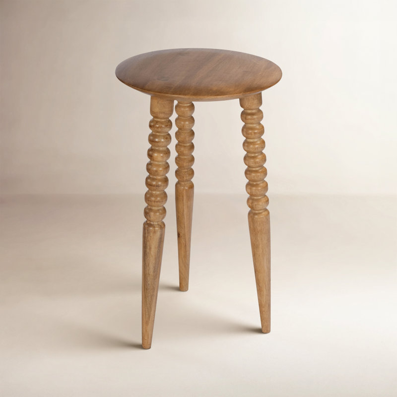 Lessing Round Solid Mango Wood End Table, Brown