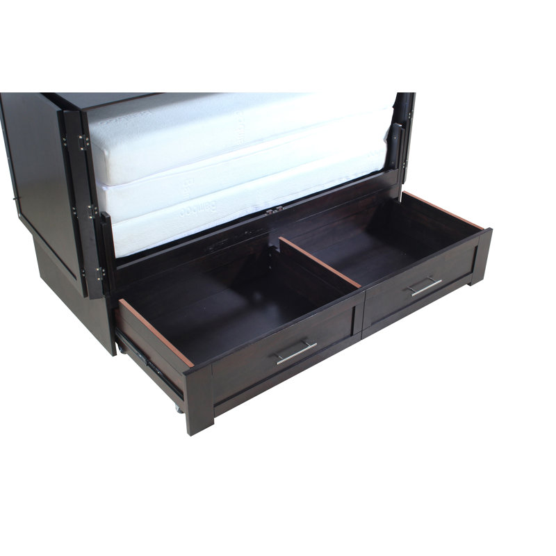 Lit plateforme escamotable avec rangement et matelas Kaneshiro, Café, Grand