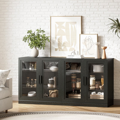 Buffet avec portes en verre et tablettes réglables