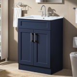 Eyrun 24" Blue Modern Single Bathroom Vanity With Ceramic Top