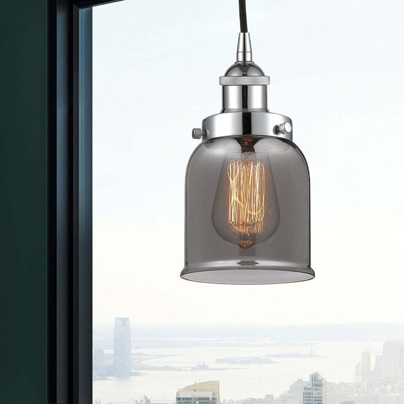 Luminaire suspendu en forme de cloche à 1 lumière Bostonia, H 9,5 po x l 5 po x P 5 po, gris, Chrome poli