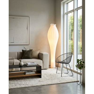 2-Light White Fabric Shade Floor Lamp