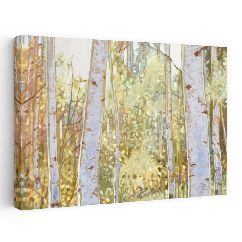 Été, bouleau I, paysage, forêt, nature, peinture, impressionnisme, art contemporain, H 24 po x l 16 po