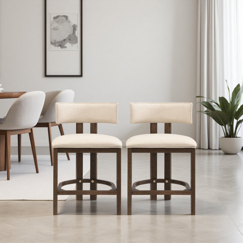 Counter Height Bar Stool, Upholstered Counter Stools (Set of 2)，Modern design, Light Ash