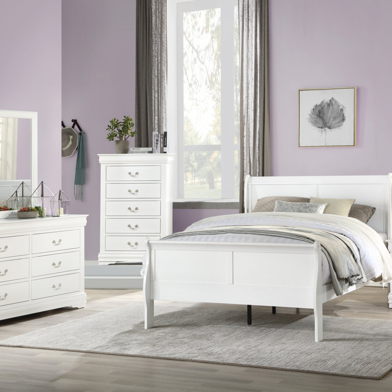 Louis Philippe White Finish Bed, Queen