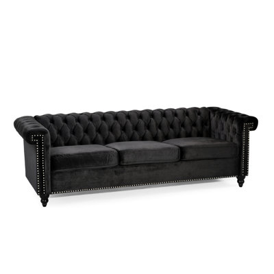 Velours noir 3 po avec capitonnage à boutons profond traditionnel et revêtement de qualité élégante