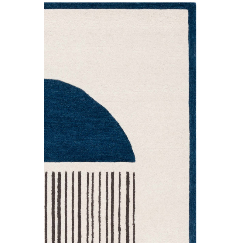 Tapis bleu marine / ivoire en laine / coton touffeté à la main Athelistan Rodeo Drive, Tapis de couloir 2 pi 3 po x 8 pi
