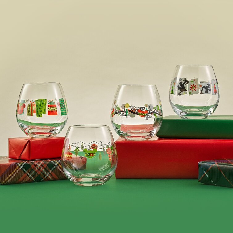 JoyJolt Set of Four 15-oz Disney Mickey Stemless Wine Glass 