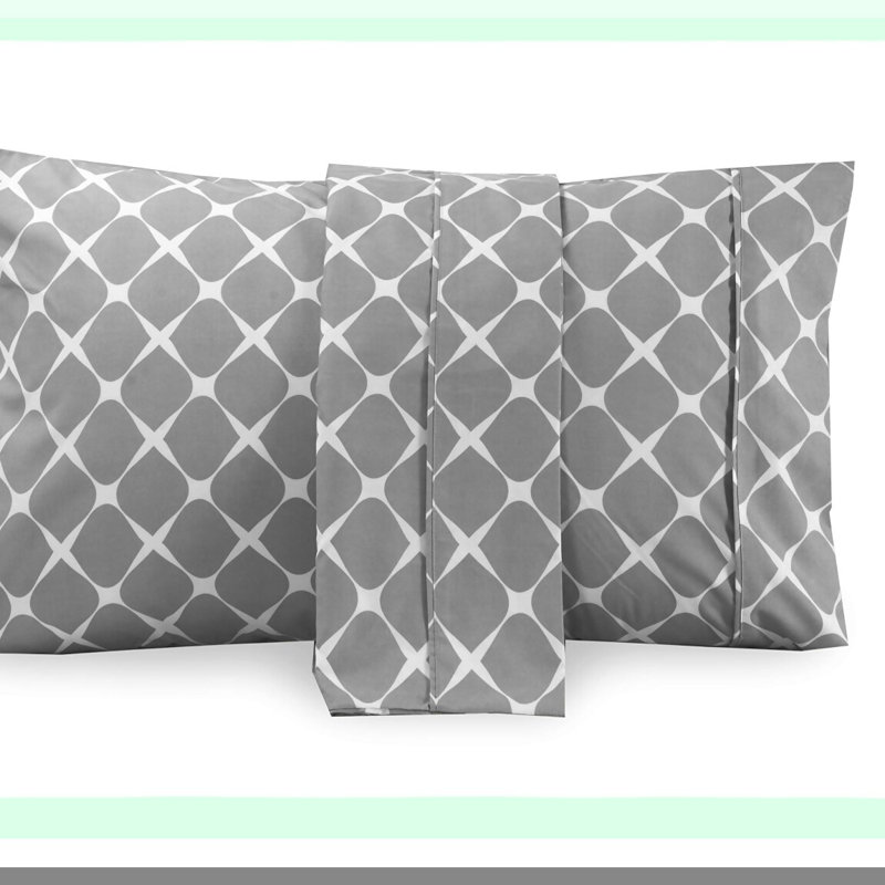 Luxury Bloom Pillowcase Set - Microfiber 1500TC Soft Weave, Wrinkle Resistant, Pattern Printed Design, 2-Piece Gray Pillowcase