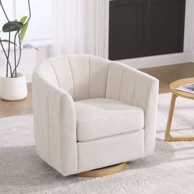 Fauteuil demi-tonneau pivotant rembourré en chenille avec base en bois massif