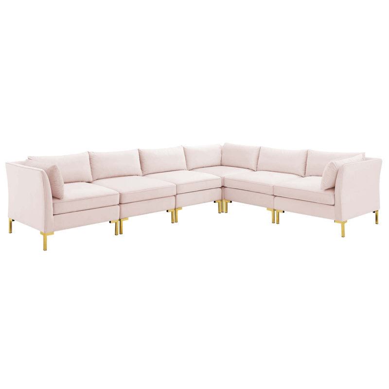 Canapé modulaire en velours 6 pièces Ardent Performance, Velours rose