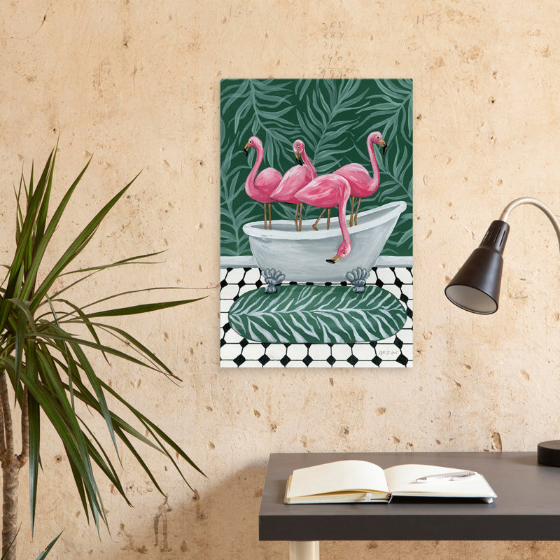 Flamants roses contemporains et BCBG dans la baignoire, H 24 po x l 16 po