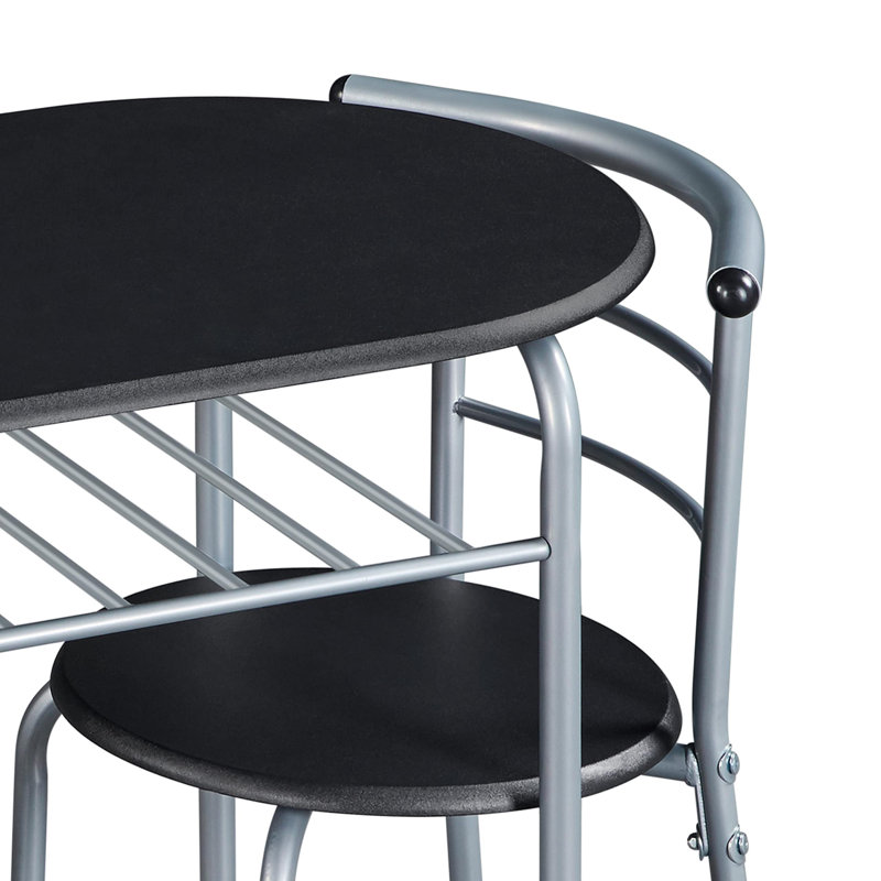 Bot 2 - Person Dining Set, 75.5cm H x 80cm W x 53cm D, Silver, Black