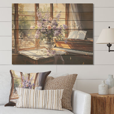 Piano Serenade, fleurs mauves, bouquet I - assortiment de bouquets sur bois