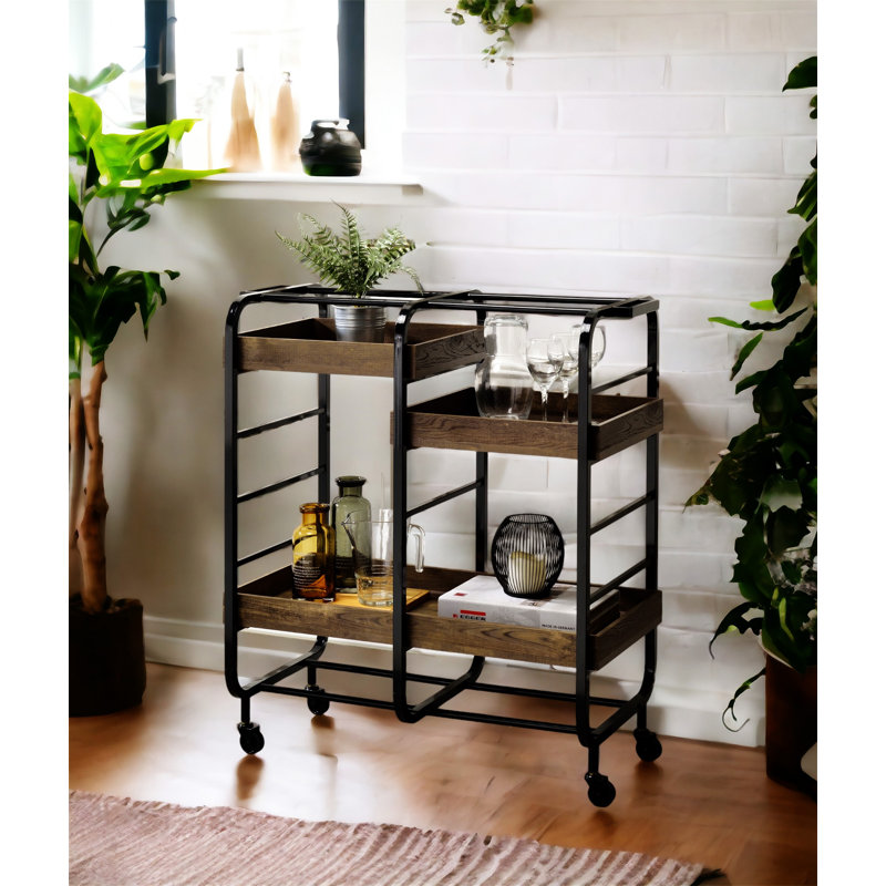 Black & Walnut Finish Serving Cart
