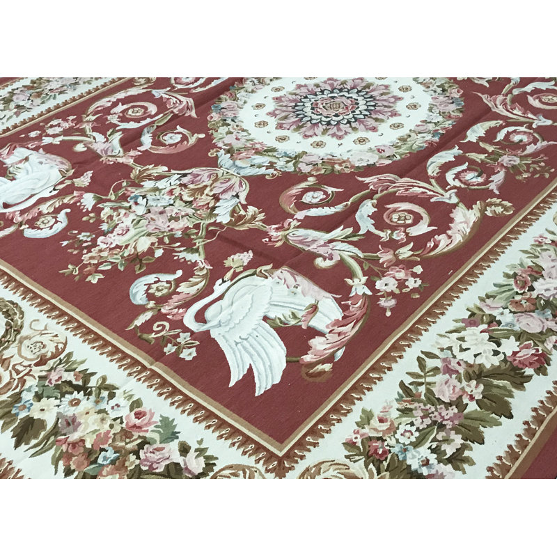 Hand-Knotted High-Quality Red and Beige Area Rug