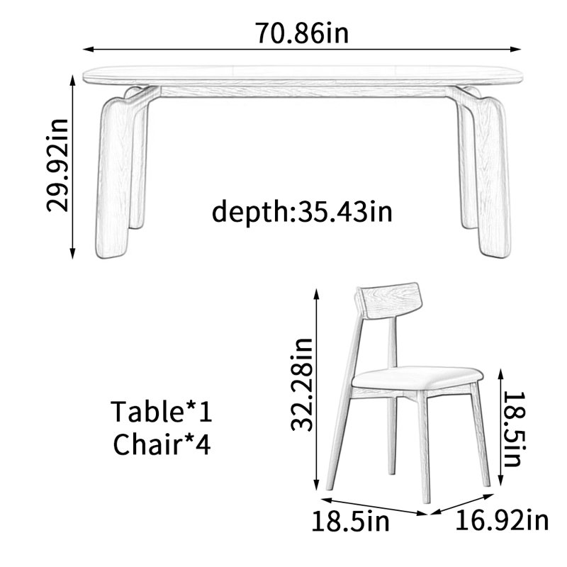 Table de salle à manger Modern, H 29,92 po x L 70,86 po x l 35,43 po