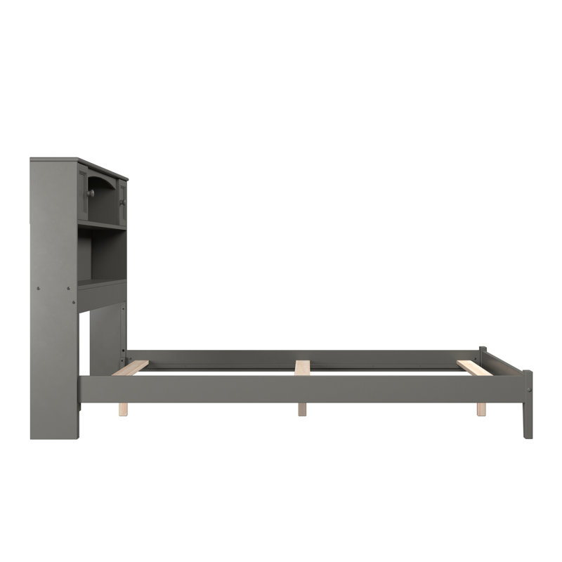 Lit avec base en bois massif Brevyn, Gris