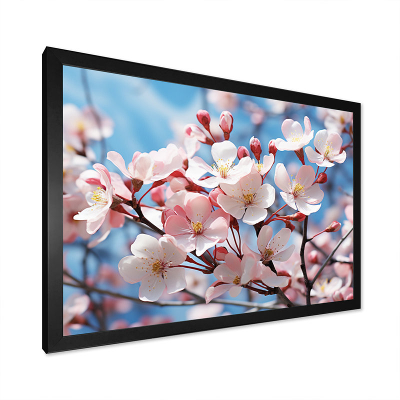 Champ de photo rose et bleu cornouiller II - impression, H 34 po x l 44 po x P 1,5 po, Cadre simple noir