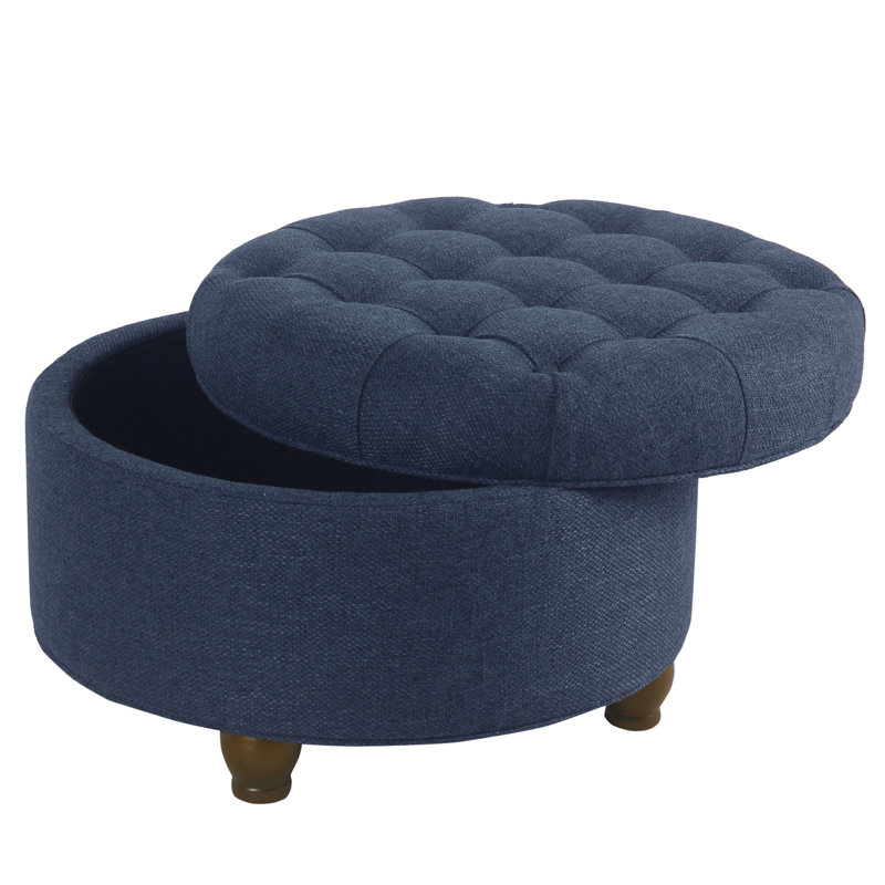 Repose-pieds rond et capitonné Aldolphus, Bleu marine 100% polyester