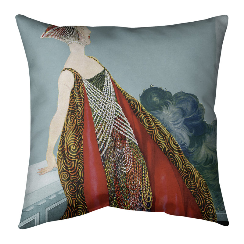 Emily Brodeur Square, Housse de coussin seulement, 14 po x 14 po, Bleu / Rouge