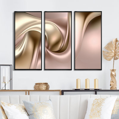 Minimal liquide or et taupe vagues IV - ensemble abstrait d'art sur toile à encre liquide abstraite