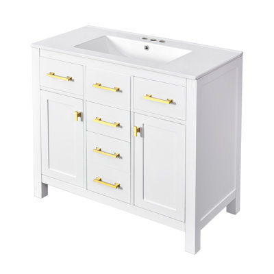 Ensemble de meuble-lavabo autoportant 36 po avec lavabo en céramique 36 po, 4 tiroirs et 2 armoires